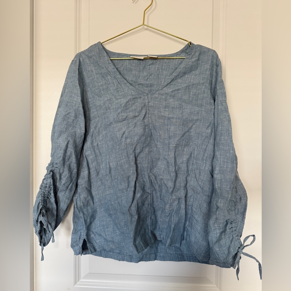 Christian Siriano New York blue linen lightweight blouse